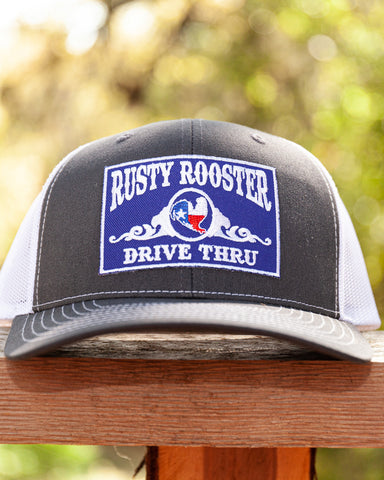 White and Gray Rusty Rooster Trucker Hat