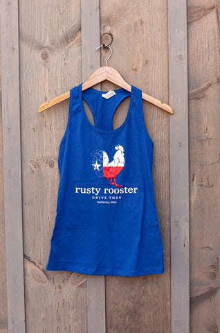 Blue Rusty Rooster Tank Top